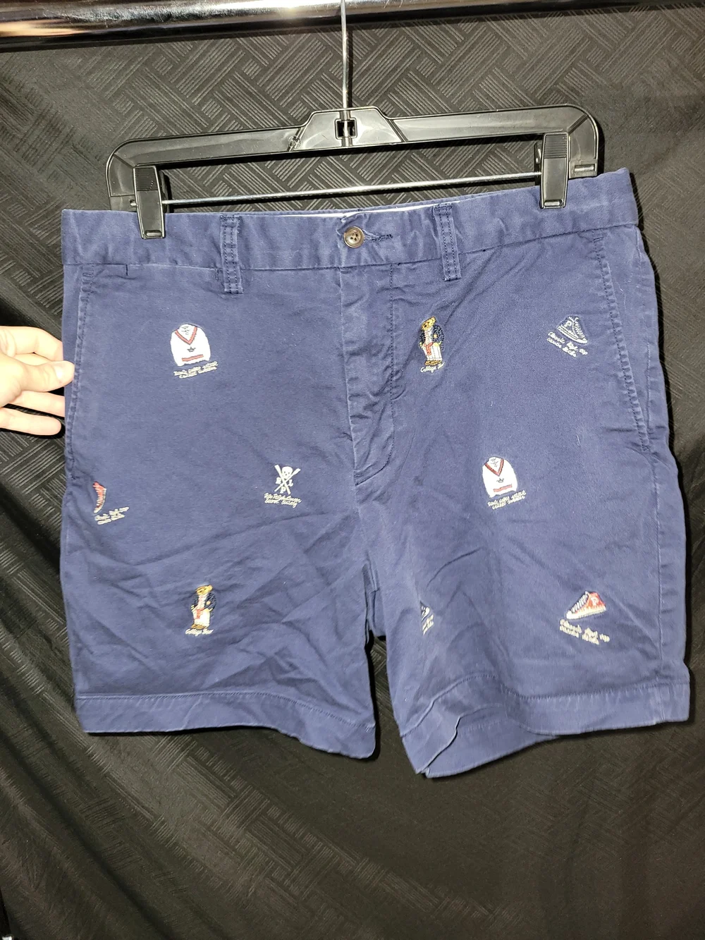 Polo Ralph Lauren Men's Size 33 Chino Shorts Polo Bear Navy Embroidered